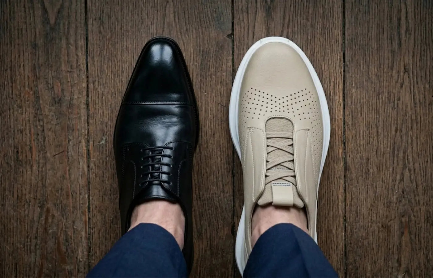 comparison of toe box shape and support structure in office shoes